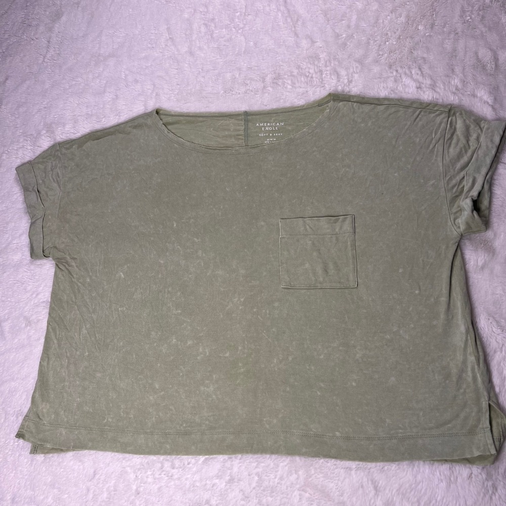 American Eagle Outfitters‎ T Shirt Crew Neck Pocket Tee Olive Green Size Medium